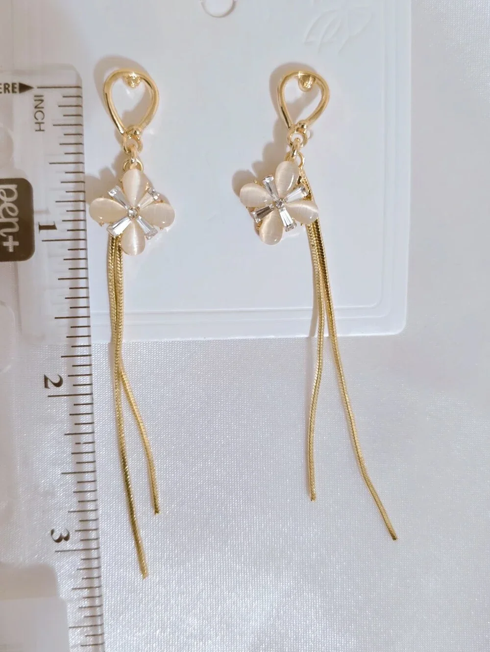 Gold-Tone Beige Floral Drop‎ Earrings - Women Jewelry